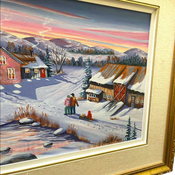 Murielle Hains  signed Oil on Canvas winter scene Painting - Picture 15 of 16